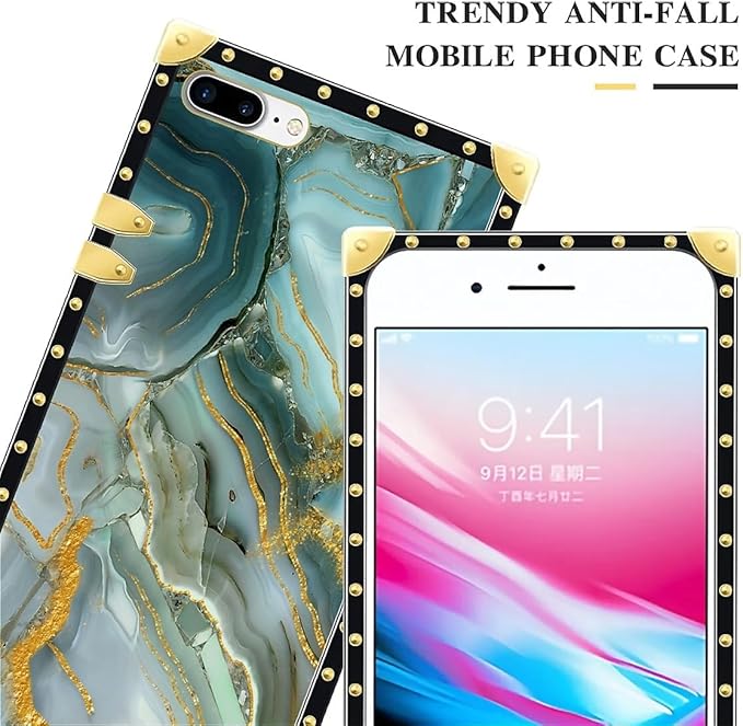 Compatible with iPhone 8 7 SE Case, Golden Texture Marble Veining Luxury Golden Decoration for Girl Women Soft TPU Shockproof Protective Hard PC Back for iPhone 8 7 SE