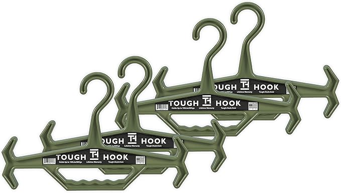 Tough Hook Original Heavy Duty Hangers – The Superhero of Hangers USA-Made, Anti-Slip ABS Resin Tactical Hanger for Police Gear, Scuba Gear & Dive BCD – DuraResin 200-lb Cap Wetsuit Hanger, 4 Foliage