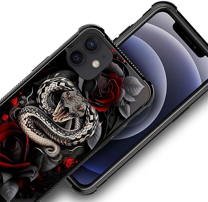 for iPhone 11 Case, Entwined Rose Snake Pattern Graphic Design Girl Boy Soft Silicone Hard Acrylic Shock Protection for iPhone 11
