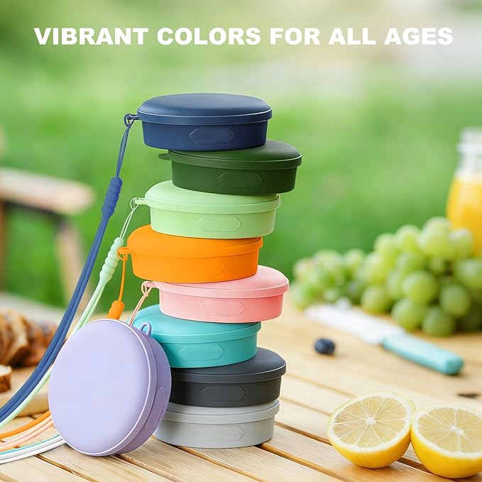 Collapsible Travel Cup, BPA-Free Reusable Water Cup, Lightweight Drinking Cups with Lids and Carrying Strap, Dishwasher Safe Silicone Cups for Camping, Travel, Airports, Hotel (6.7oz, Lilac)