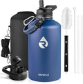 RAYMYLO One Gallon Water Bottle Insulated, Triple Walled Vacuum Stainless Steel (Cold for 48 Hrs), Leak Proof & Non-BPA, Large Water Flask Jug with Paracord Handle & Straw Spout Lids