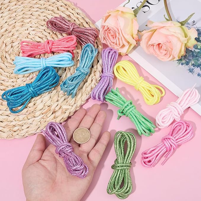 24 Strands 12 Colors 78.7 FT Keychaincord Keychain String Cloth Glitter Round Shoelaces Multifunction String Rope Cording for Keychains Making Keychain Making Lanyard Handbag Shoes Decor