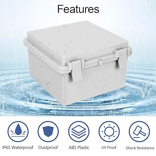 Junction Box, ABS Plastic IP65 Waterproof Dustproof Universal Electrical Enclosure Hinged Shell Outdoor and Indoor Usage Project Box, 5.9"x 5.9"x 3.5"(150x150x90mm), Grey