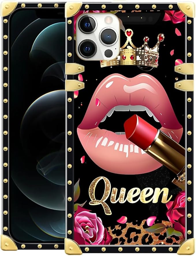 Compatible with iPhone 11 Pro Max Case, Glitter Red Rose Queen Leopard Lipstick Luxury Golden Decoration for Girl Women Soft TPU Shockproof Protective Hard PC Back