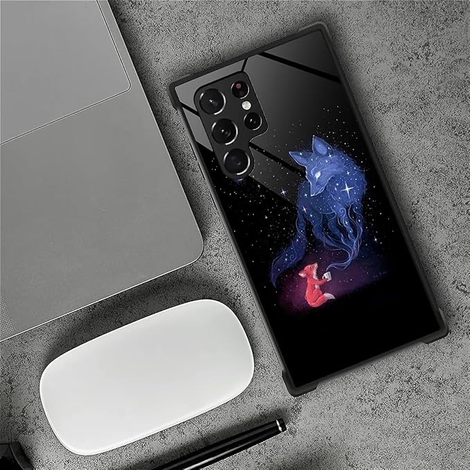 for Samsung Galaxy S23 Ultra Case, Galaxy Fox Wolf Pattern Graphic Design Girl Boy Soft Silicone Hard Acrylic Shock Protection for Samsung Galaxy S23 Ultra