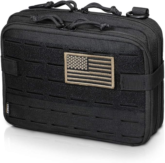 WYNEX Tactical Molle Admin Pouch of Double Layer Design, Admin Pouches Molle Attachment Military Medical EMT Organizer with Map Pocket EDC EMT Pack IFAK Tool Holder Universal U.S.A Patch Included