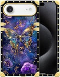 for iPhone 17 Air Case Luxury Golden Decoration for Girl Women Soft TPU Shockproof Protective Hard PC Back for iPhone 17 Air Crazy Pattern Glistening Golden Butterfly Vibrant Purple Blue