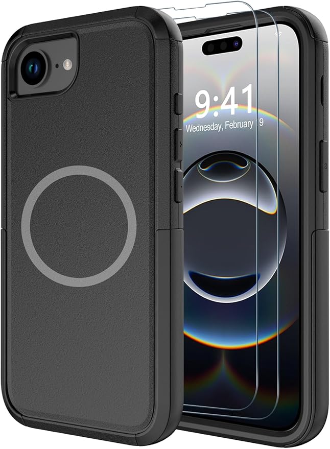 for iPhone 16e Case [Shockproof] [Dropproof] [with Screen Protector ] Heavy Duty Protection Phone Case Cover - Black