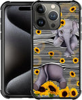 for iPhone 16 Pro Case, Cute Little Elephant Sunflower White Line Art Pattern Graphic Design Girl Boy Soft Silicone Hard Acrylic Shock Protection for iPhone 16 Pro