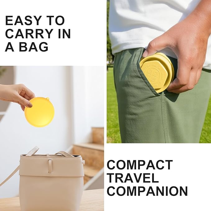 Collapsible Travel Cup with Lid (6oz/180ml) - BPA Free Silicone Folding Cup with Stainless Steel Rim - Portable Pocket Cup for Mouthwash, Pills,Hiking, Camping & Kids(Creamy yellow)