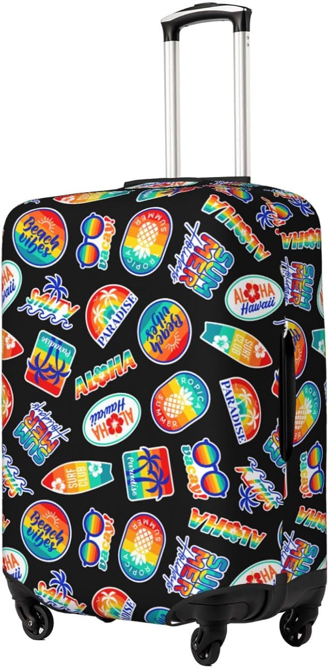 Tropical Vacation Badges Elastic Luggage Cover, Suitcase Protector For Travel (Fits 25-28 Inch Luggage)
