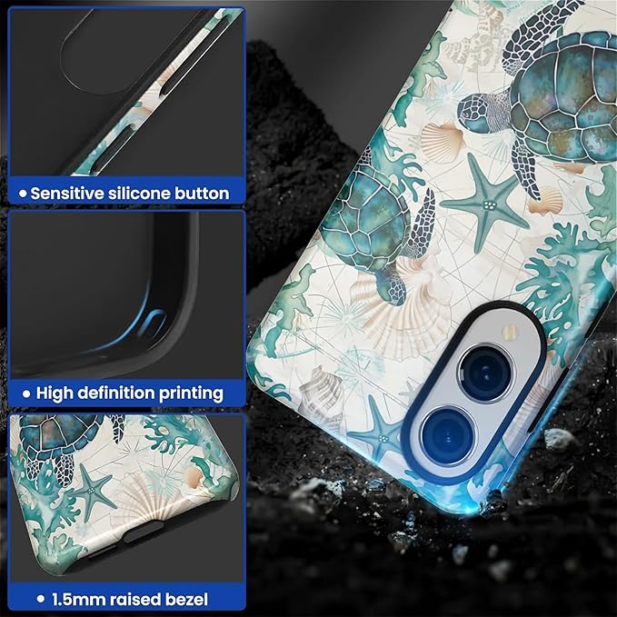 for Samsung Galaxy S25 Edge Case,HL2 Ocean Sea Turtle Nautical Map Hybrid 2 Layer Hard Shell Silicone Protective Pattern Design Case