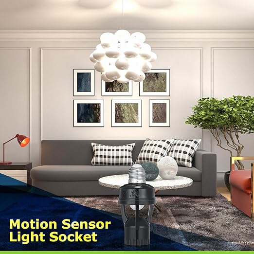 Hortsun 3 Pcs Motion Sensor Light Socket Smart Screw in Light Bulb Outlet Compatible with E26/e27 Automatic on Off Night Light Control for Basement Basement Porch Storage Room, Black