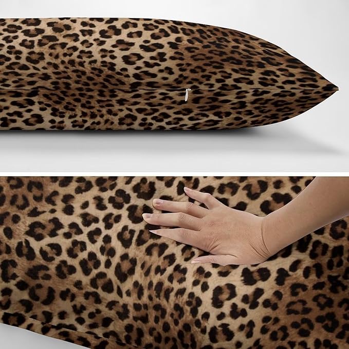 Brown Leopard Throw Pillow Covers Set of 2 Queen Size Black Cheetah Skin Wild Animal Print Pillow Cushion Cases Standard Pillow Cases Decorative Pillowcase 20X30 Inch for Sofa Bed