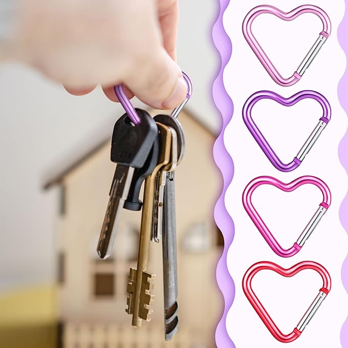Shimeyao Heart Keychain Clips Bulk, Aluminum Alloy Snap Heart Shaped Carabiner for Backpack Outdoor Camping Hammock Traveling
