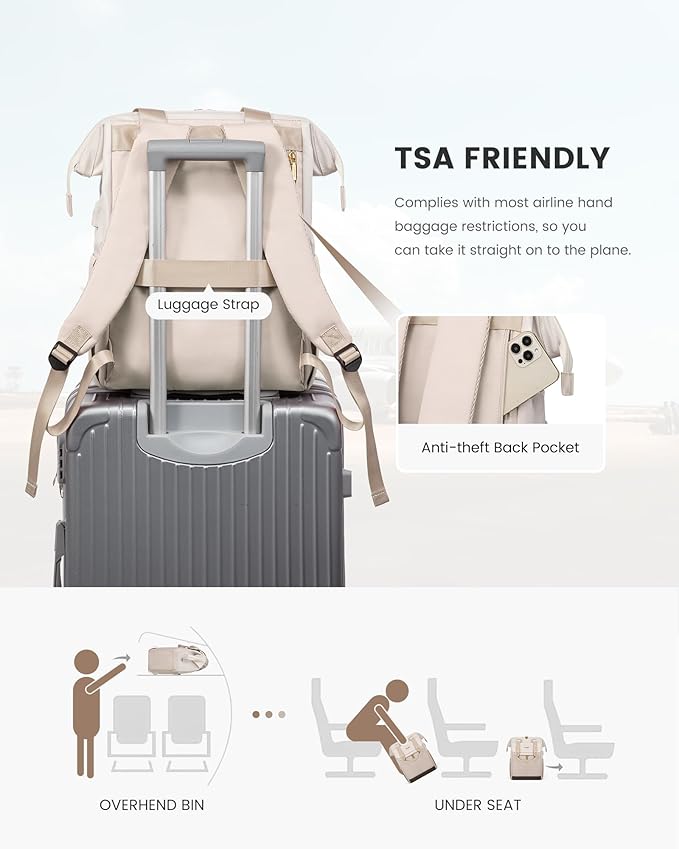 LOVEVOOK 17.3 Inch Laptop Backpack for Women, Large Capacity Travel Backpack with Organizer Bag, Waterproof Carry on Backpack Purse Work Bag with USB Port for Teacher Nurse, Beige-Nude