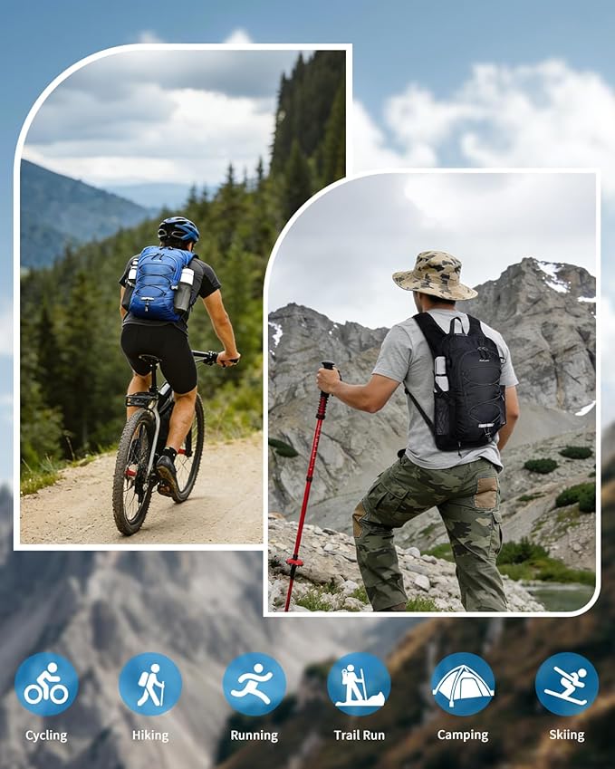 Blue Quartz Hydration Backpack with 2L Water Bladder, 18L Hiking Backpack for Women Men, Lightweight Water Pack with Phone Pocket for Quick Access, Hydration Pack for Cycling, Running, Biking