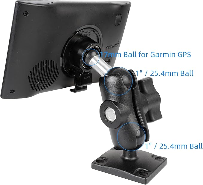 Aluminum Heavy-Duty GPS Mount with AMPS Square Plate Base for Garmin, Replacement for Suction Cup Windshield Mount, Compatible with Nuvi 2577LT 42LM 44 52LM 54 55LMT 56 2457 249