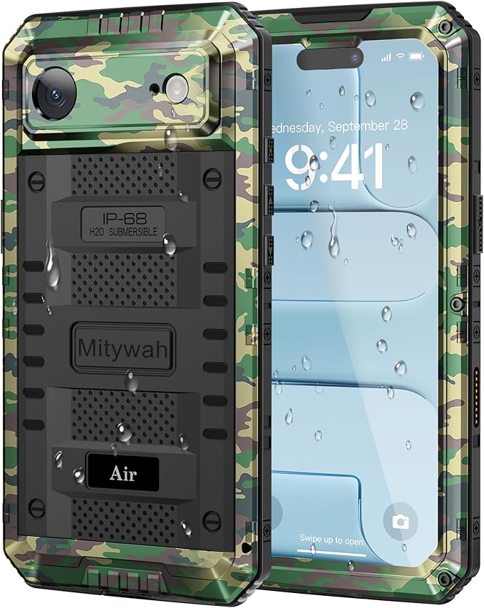 Mitywah Waterproof Case for iPhone Air, Military Grade Rugged Metal Case with Built-in Screen Protector, Heavy Duty Full Body Shockproof Protective Cover for 17 Air 6.5 inch, Camouflage