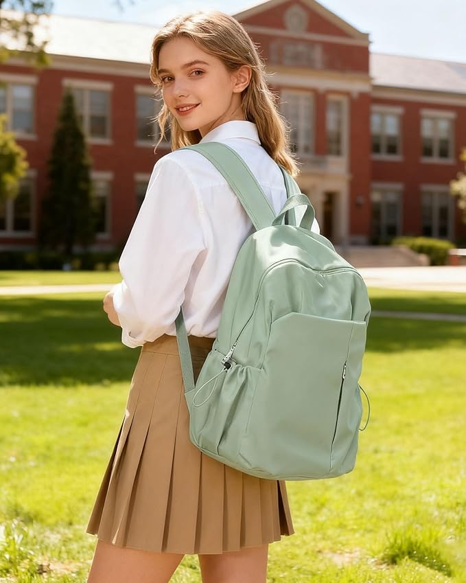 SEAFEW Green Backpack for Girls Women Waterproof High School Book Bag Cute Backpack for Men Teens Boys, Lightweight Simple Middle School Back Pack Daypack