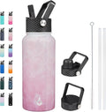 BJPKPK Insulated Water Bottles with Straw Lid, 32oz Metal Large Water Bottle with 3 Lids, Reusable Leak Proof BPA Free Thermo, Stainless Steel Tumblers for Sports, Gym, Travel-Blossom