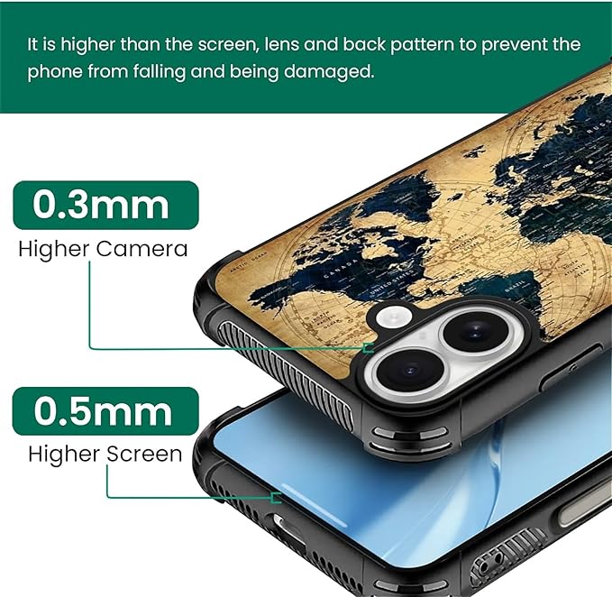 for iPhone 17 Case,for MagSafe Graphic Design for Girl Boy Soft Silicone Hard Acrylic Shock Protection Designed for iPhone 17 Brown World Map Pattern
