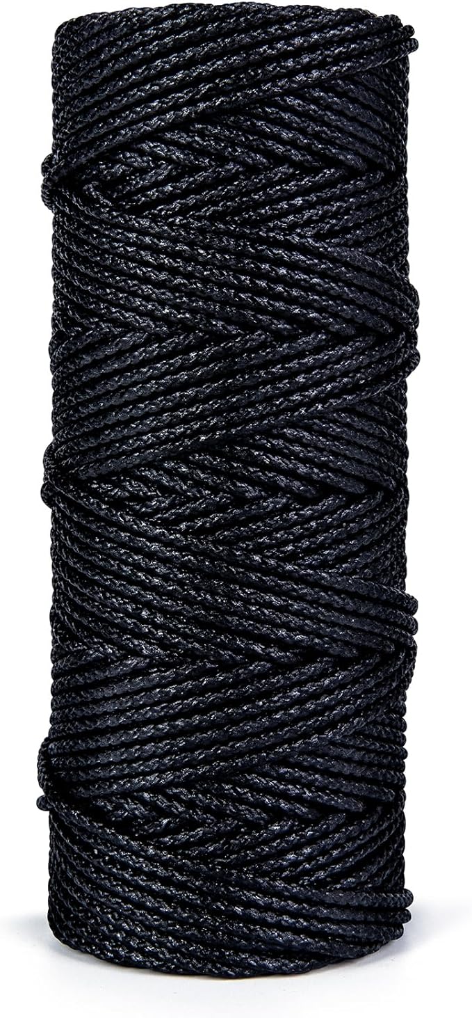 HONGDA Braided Tarred Bank Line Twine, Black Nylon String, 236 Feet #36, 2.2mm for Gardening, Construction, Gear Tying, Jungle Survival, Trotline