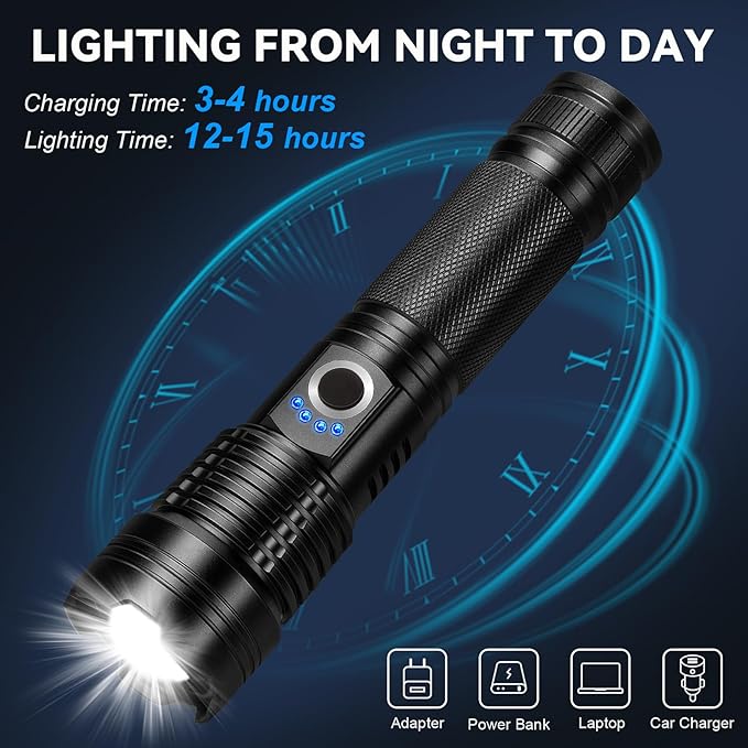 Rechargeable Flashlights High Lumens 3 Packs, 99,000 Lumens Super Bright LED Flash Light with 5 Modes Adjustable LED Flashlight, High Powered Flashlight for Home Camping Outdoor