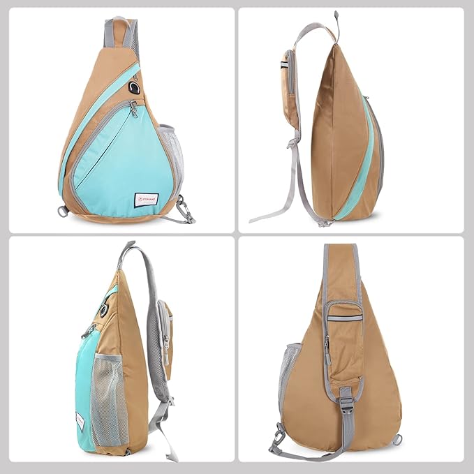 ZOMAKE Sling Bag,Small Crossbody Sling Backpack,Water Resistant Shoulder Daypack for Travel,Anti Thief Chest Bag for Hiking(Brown,Cyan)