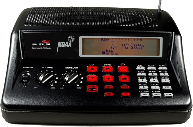 Whistler WS1025 Analog Desktop Scanner – Programmable Police/Fire/Weather Radio with 200 Channels and Backlit LCD Display – Easy-to-Use Base Unit – Black
