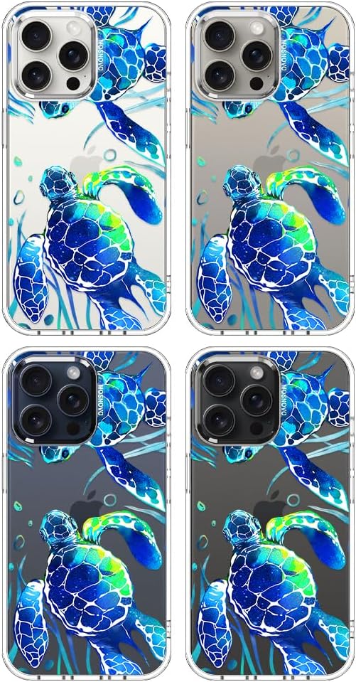 MOSNOVO Case for iPhone 15 Pro Max, [Buffertech 6.6ft Military-Grade Drop Protection] [Anti Peel Off Tech] Clear TPU Bumper Phone Case Cover Design - Sea Turtles