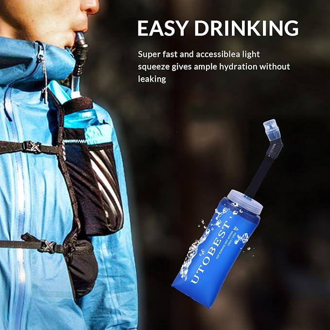 UTOBEST Soft Flask Collapsible Running Water Bottle, Flexible TPU Folding Flask for Hydration Pack, Soft Flask Bottles for Hiking Cycling