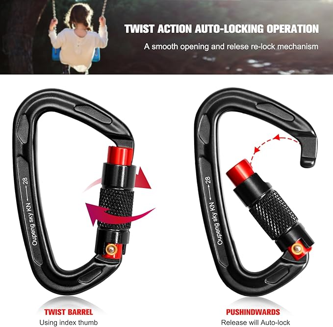 Oupeng sky Auto Locking Carabiner Clips - 28KN (6172lbs) Heavy Duty Caribeaners, Large Carabiner Clip for Keychains，Hammock，Camping, Gym, Hiking, Outdoor ，Dog Leash
