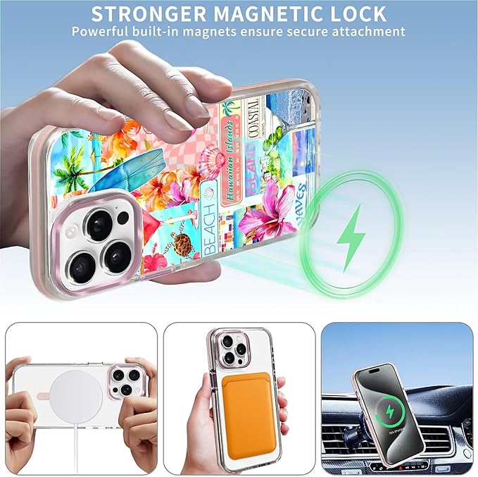 Case for iPhone 13 Pro,[Compatible with MagSafe],Coastal Beach Cover Coquette Collage Phone Case Design，for Women Girls Magnetic Clear Cover - Slim, Sleek, & Shockproof Protection