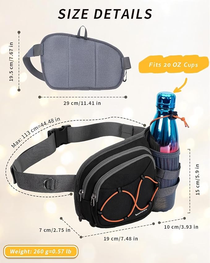 sportsnew Hydration Waist Pack with Water Bottle Holder, 2L Large Fanny Pack for Running Hiking Dog Walking, Water-Resistant Crossbody Waist Bag for Men Women, Patent Pending