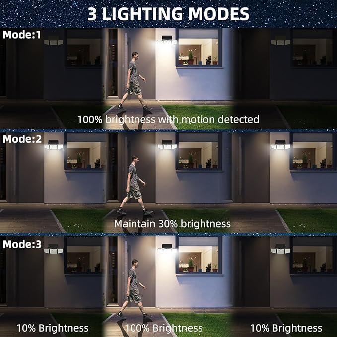 daphino 2500LM Solar Lights Outdoor with Motion Sensor,3 Head 270° Wide Angle Street Area Lights,IP65 Waterproof Security Lighting with 3 Modes(Remote,3 Pcs)