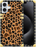 Compatible with iPhone 16 Case, Brown Leopard Texture Luxury Golden Decoration for Girl Women Soft TPU Shockproof Protective Hard PC Back