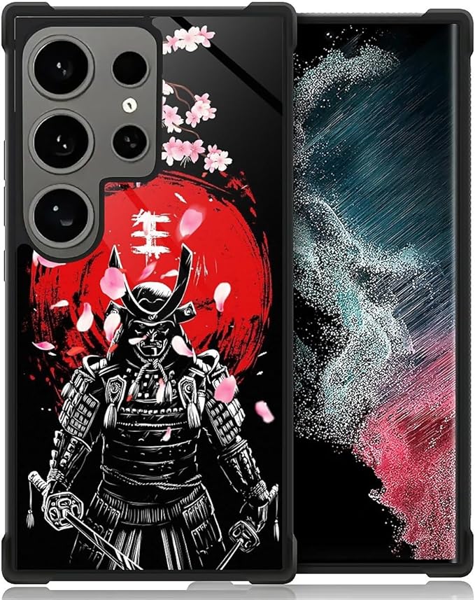 for Samsung Galaxy S24 Ultra Case, Sakura Japanese Samurai Pattern Graphic Design Girl Boy Soft Silicone Hard Acrylic Shock Protection for Samsung Galaxy S24 Ultra