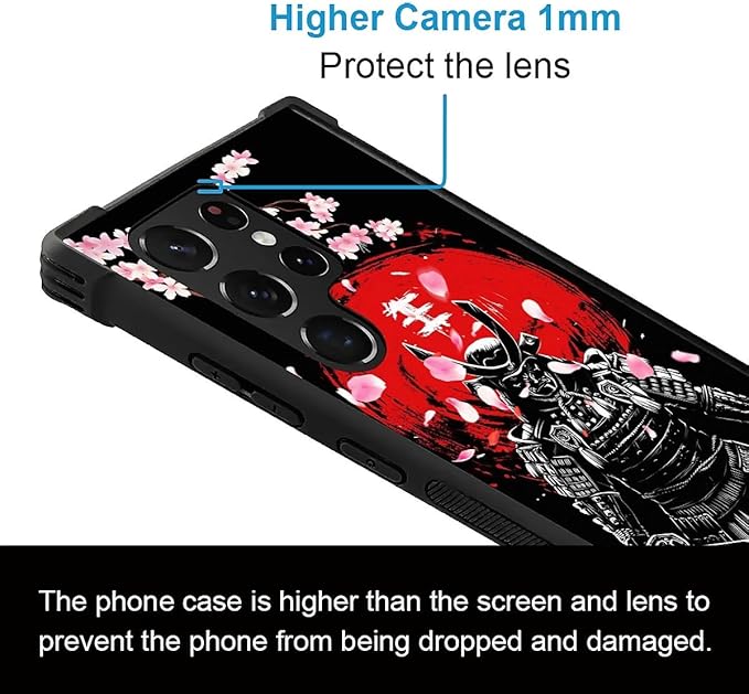 for Samsung Galaxy S22 Ultra Case, Sakura Japanese Samurai Pattern Graphic Design Girl Boy Soft Silicone Hard Acrylic Shock Protection for Samsung Galaxy S22 Ultra