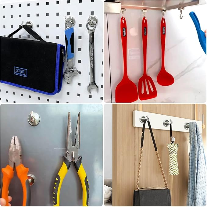 14Pack Magnetic Hooks, 100lbs+ Strong Magnetic Hooks Heavy Duty Rare Earth Neodymium Magnets with Hooks for Hanging, Large Hooks Magnetic for Cruise Cabins Camping Wall Kitchen Fridge Classroom Office