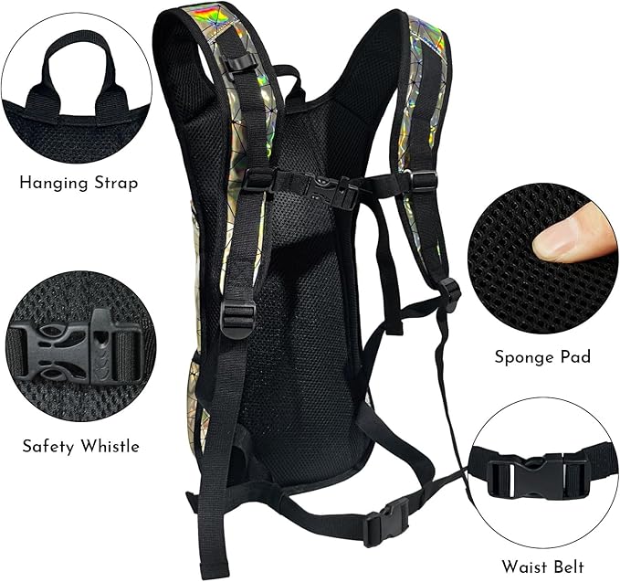 Zavothy Rave Hydration Backpack with 3L Bladder, Colorful Festival Hydration Pack with Side Pockets, Lightweight Water Backpack for EDM, Music Festivals, Hiking & Cycling
