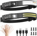 Beccason 2Pack LED Headlamp Rechargeable - 230° COB Super Bright Head Lights for Forehead, Hard hat Light for Adults, USB C Headband Flashlight for Work, Hunting, Running, Camping Essentials Gear