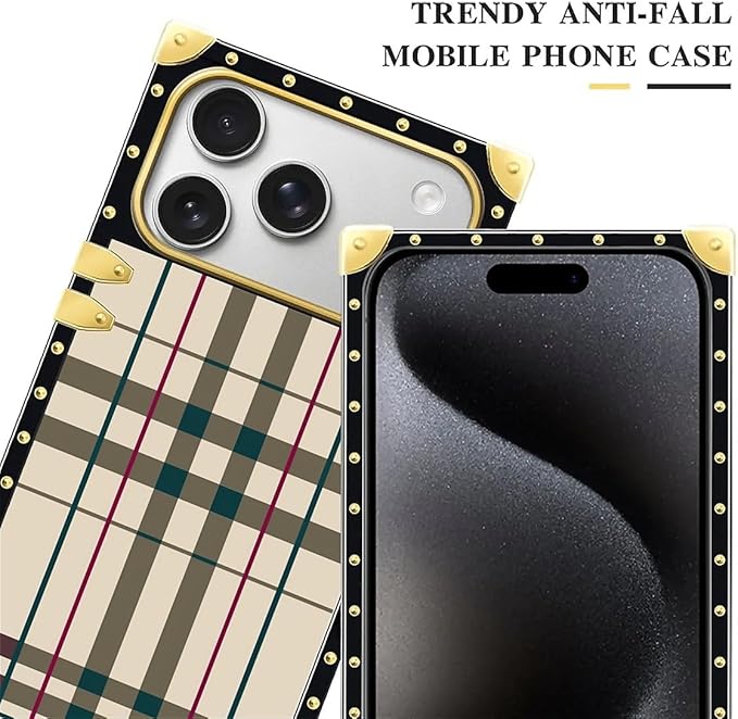 for iPhone 17 Pro Case Luxury Golden Decoration for Girl Women Soft TPU Shockproof Protective Hard PC Back for iPhone 17 Pro Crazy Pattern Black Red Beige Stripes
