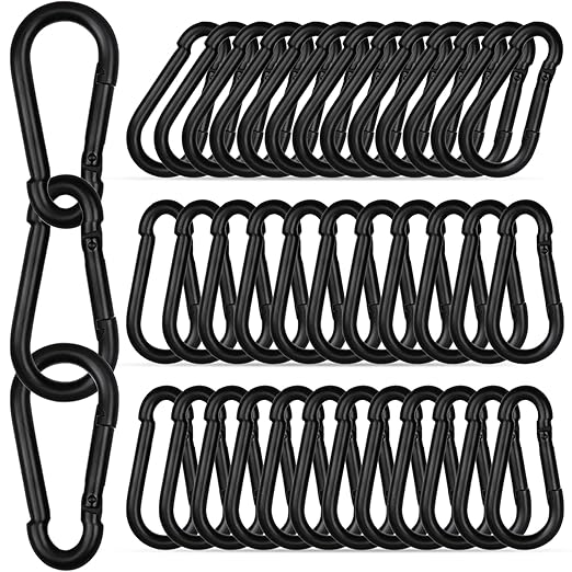 40PCS M8 Heavy Duty Carabiner Clip, 3Inch Snap Hook Quick Link Small Carabiner Clips,Spring Link Buckle for Fishing Camping Hammock Dog Leashes-550LBS Holding Capacity (Black)