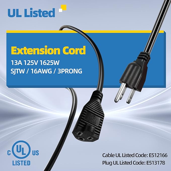 UL Listed Outdoor Extension Cord 3 Prong 15 FT SJTW 16/3 Gauge 13A 125V 1625W, Black Outdoor Extension Cord Waterproof, Flame & Cold Retardant,Water & Weather Resistant
