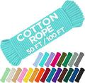 TECEUM Cotton Rope 3/16” (5 mm) – 100 FT – Strong All-Purpose Braided Rope – Natural Cotton – for Crafting, Сamping, Clothes Line, DIY, Indoor & Outdoor Use – Turqouise
