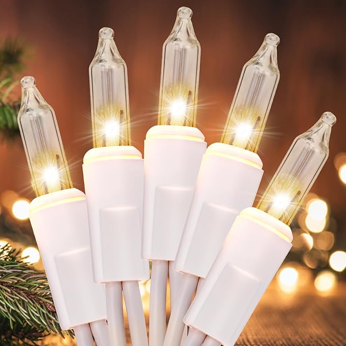 Meteds Christmas Lights 2 PCS 50 Count Clear Mini Lights White Wire UL Certified Connectable Warm White String Lights for Christmas Tree Decorations
