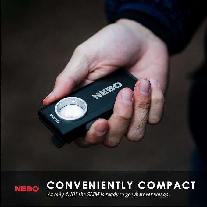 NEBO SLIM Pocket Flashlight | 500 Lumens, Rechargeable Mini EDC Work Light, Magnetic Base & Dimmable Brightness, Durable & Water Resistant, Includes Charging Cable — Black