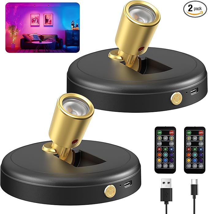 Zetunlo Spot Lights Indoor RGB Spotlight: Rechargeable Color Changing Wireless Uplights Indoor - Plants Tree Artwork Model Picture Display Accent Lighting for Home Decor Homeowners