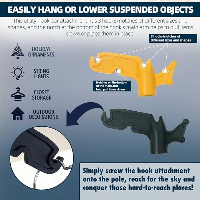 TonGass (2-Pack Multi-Purpose Plastic Utility Hook Attachment for Poles-Screw-On Hook 3/4" Inner Diameter Fits Threaded Poles Extension Poles & Broom Handles, Bird Feeder Pole Hanger Tool